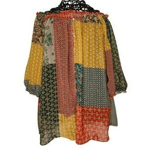 ZARA Blouse Patchwork Multi-Color Off-Shoulder Top Tunic New w/Tag #3092 XS
